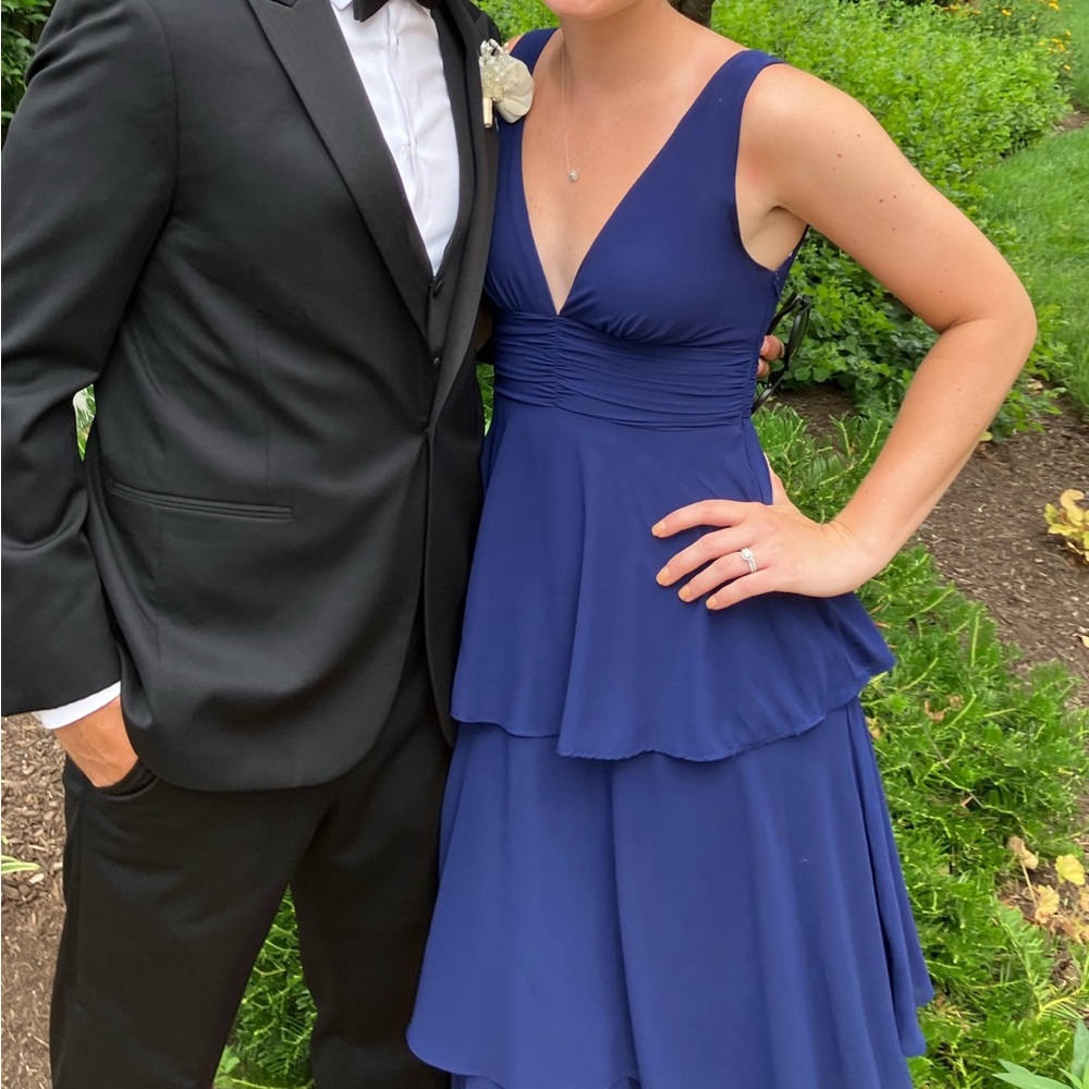 LuLus Celebration Time Royal Blue Sleeveless Tiered Midi Dress - Picture 3 of 4